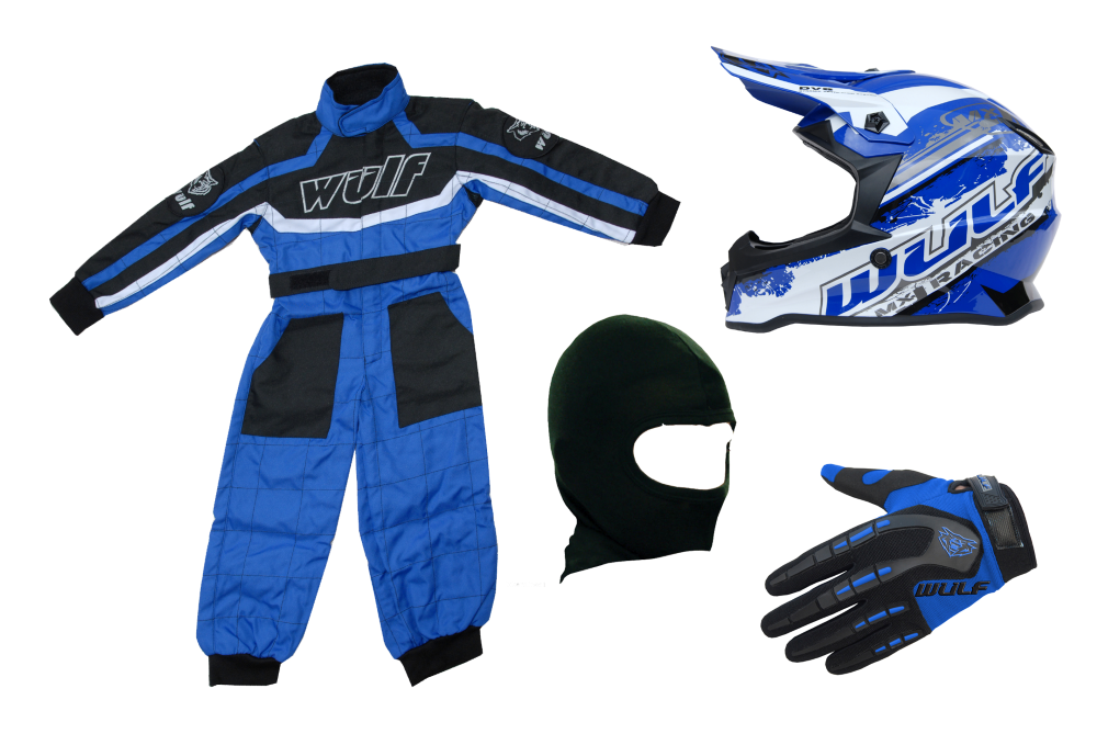 Kids Wulfsport Clothing & Helmet Bundle Deal - Blue