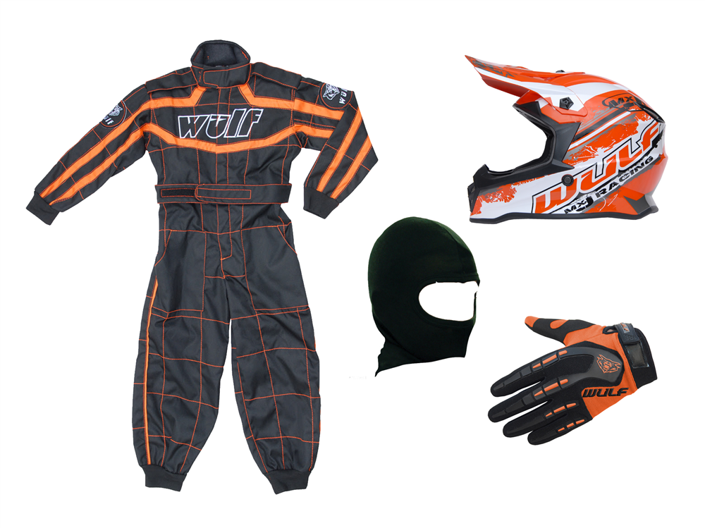 Kids Wulfsport Clothing & Helmet Bundle Deal - Orange