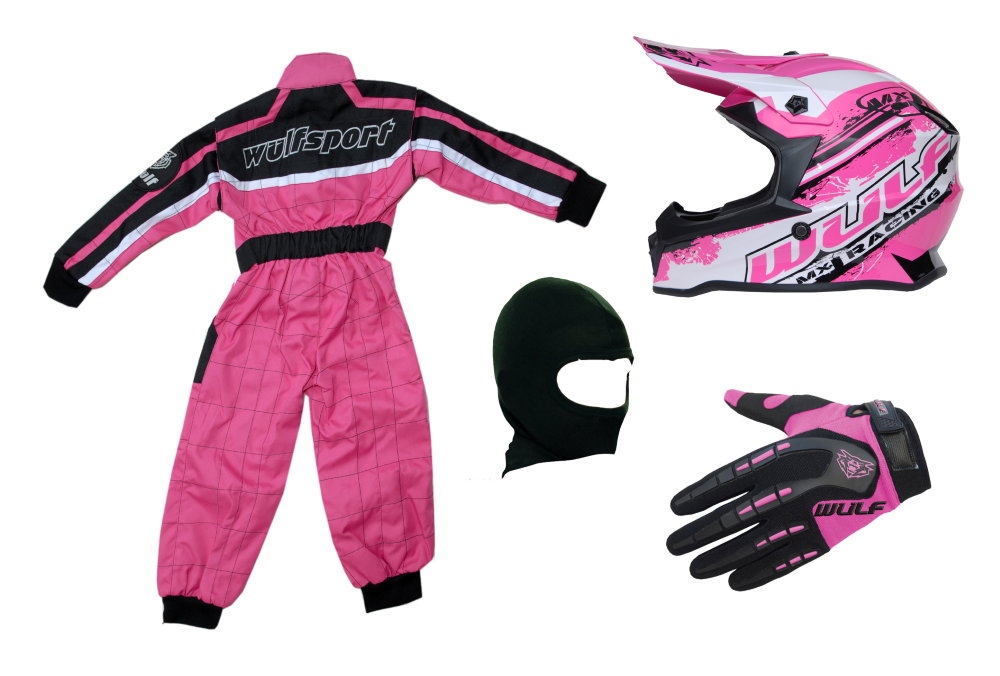 Wulfsport Cub Linear Kids Motocross Kit – Pink. Includes Jersey, Trousers & Gloves