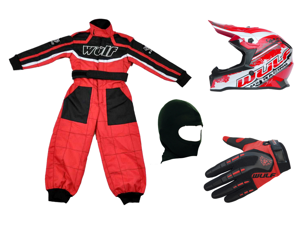Kids Wulfsport Clothing & Helmet Bundle Deal - Red