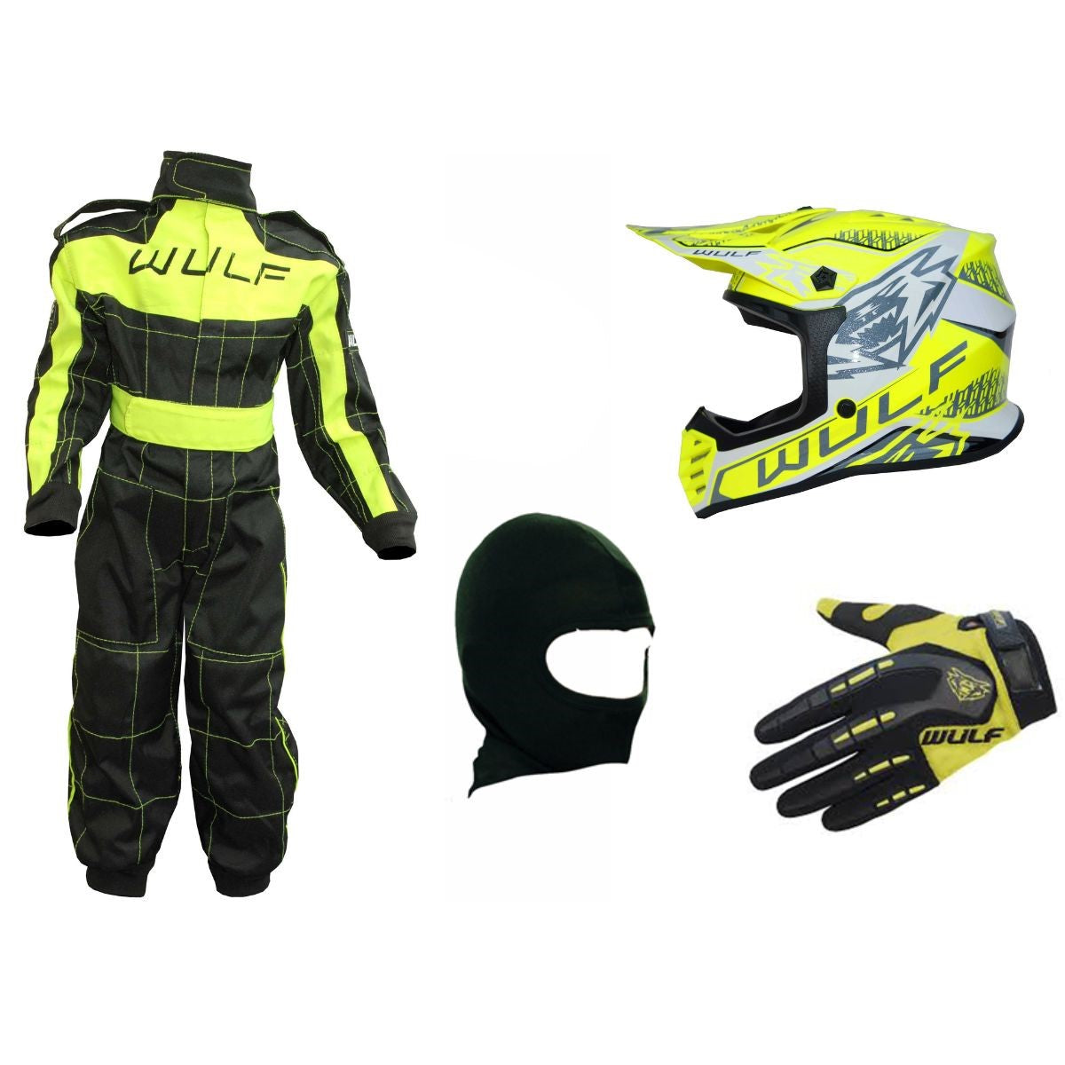 Kids Wulfsport Clothing & Helmet Bundle Deal - Yellow