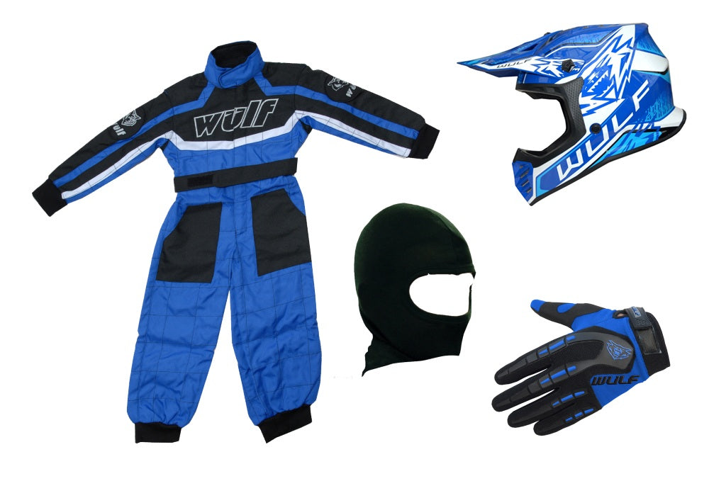 Kids Wulfsport Clothing & Helmet Bundle Deal - Blue