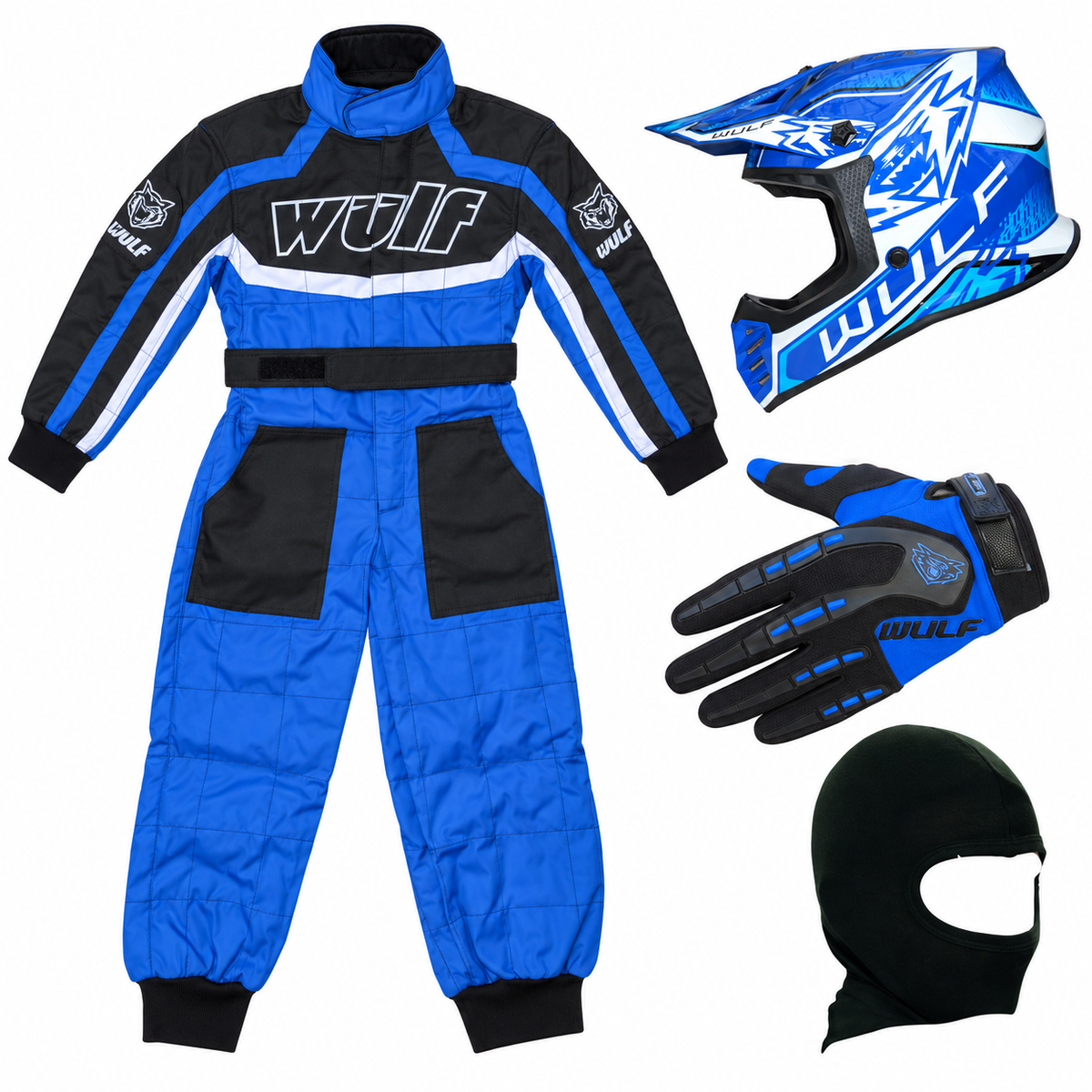 Kids Wulfsport Clothing & Helmet Bundle Deal - Blue