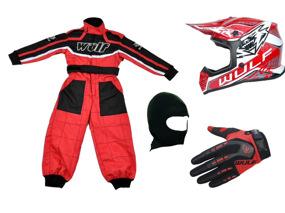 Kids Wulfsport Clothing & Helmet Bundle Deal - Red