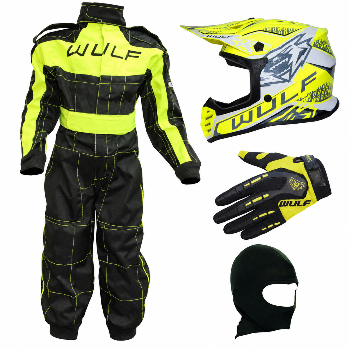 Kids Wulfsport Clothing & Helmet Bundle Deal - Yellow